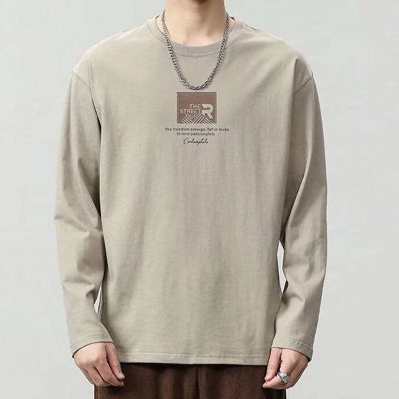 4สี เสื้อยืดผู้ชาย แฟชั่นแขนยาวที่เรียบง่ายหลวมสบายๆเสื้อยืด เสื้อยืดชาย