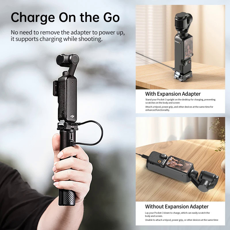 Ulanzi PK-10 Pocket 3 อะแดปเตอร์ขยายสําหรับ DJI Osmo Pocket 3 พร้อม 1/4 "สกรู Arca-Swiss 2-Prong Action Mount รองรับการชาร์จ