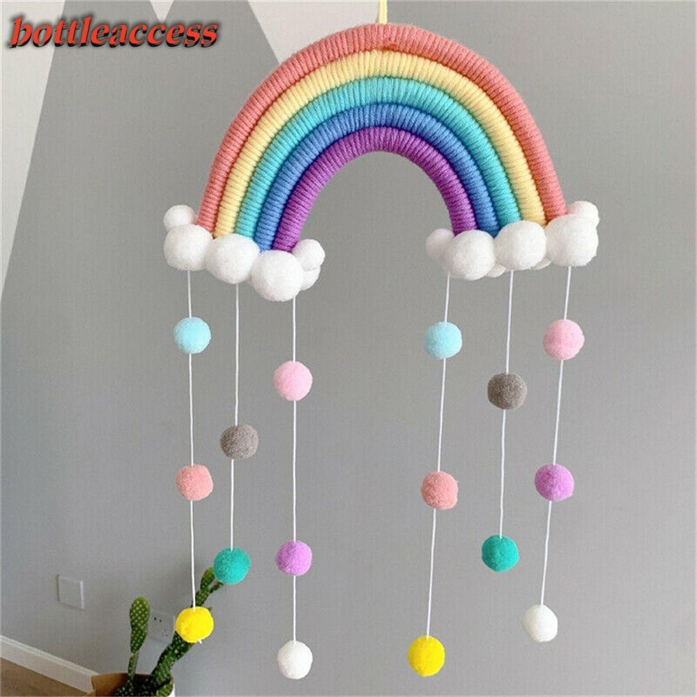 Bottleaccess ตกแต่งผนัง, พรมเมฆสีรุ้งแฮนด์เมด PomPom, ทอละเอียดอ่อน|ตกแต่งห้อง บ้าน