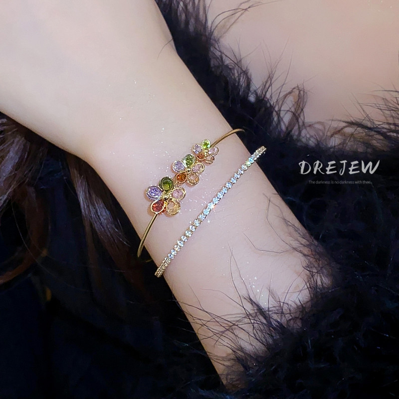 DREJEW เดรช ดอกไม้เพชรสีสองชั้นออกแบบหวานและประณีตสร้อยข้อมือสร้อยข้อมือสร้อยข้อมือ