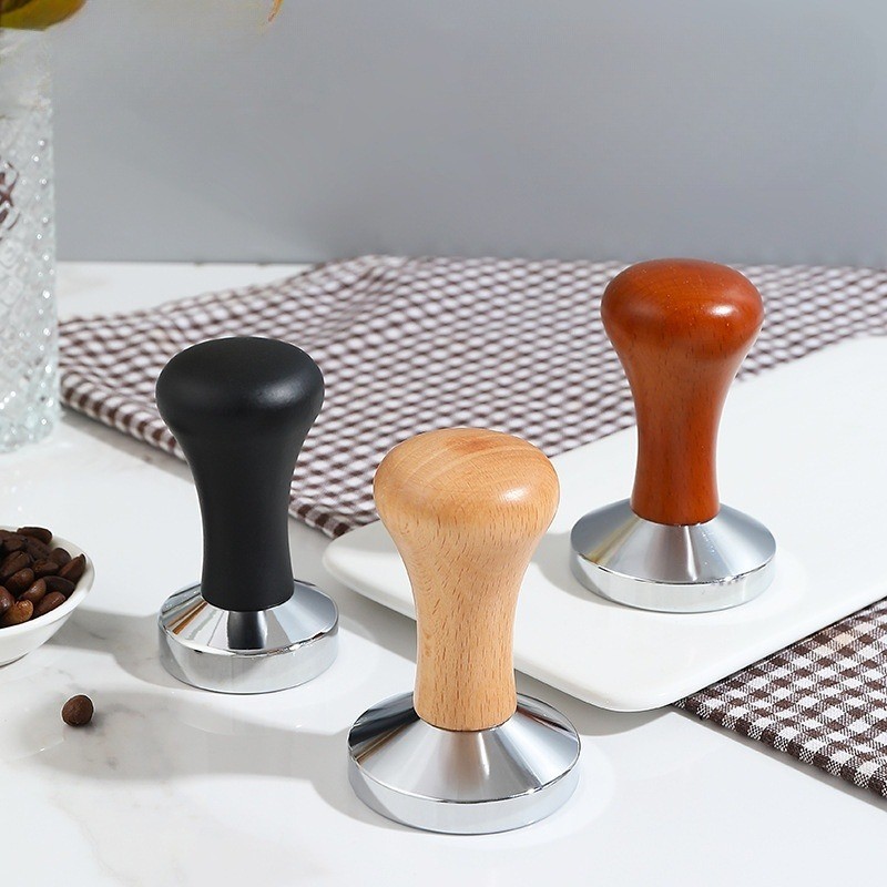 Tamper สแตนเลส อัดกาแฟ ที่กดกาแฟ ด้ามไม้ #AB-0002