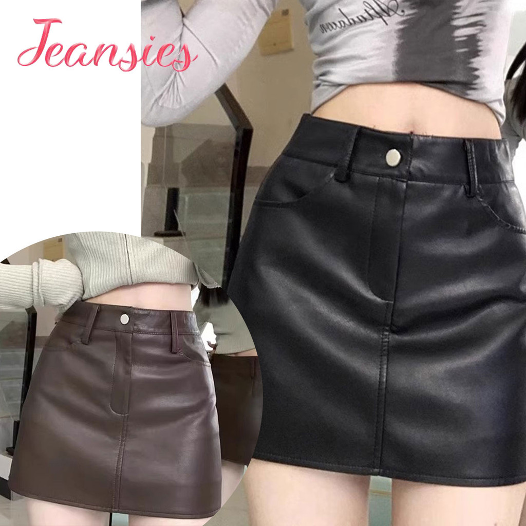 กระโปรงหนัง PU เอวสูง ใหม่ล่าสุด สำหรับฤดูใบไม้ร่วง-ฤดูหนาว สไตล์เก๋