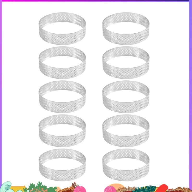 Super 10 ชิ้นวงกลมแหวนทาร์ตสแตนเลส Tower พายเค้ก Mould Perforated เค้กมูสแหวน, 8 ซม.