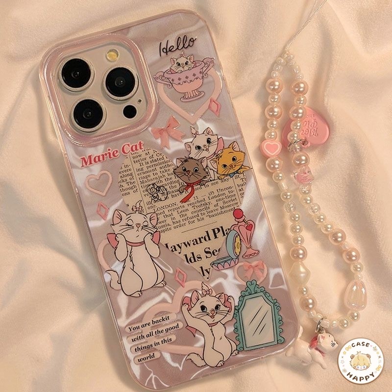 ลายแมวแมรี่โบว์น่ารักและหัวใจรูปดาว ระลอกคลื่นความ เคส IPhone 13 11 12 15 14 Pro Max X XR XS Max 7 8 15 14 Plus SE 2022