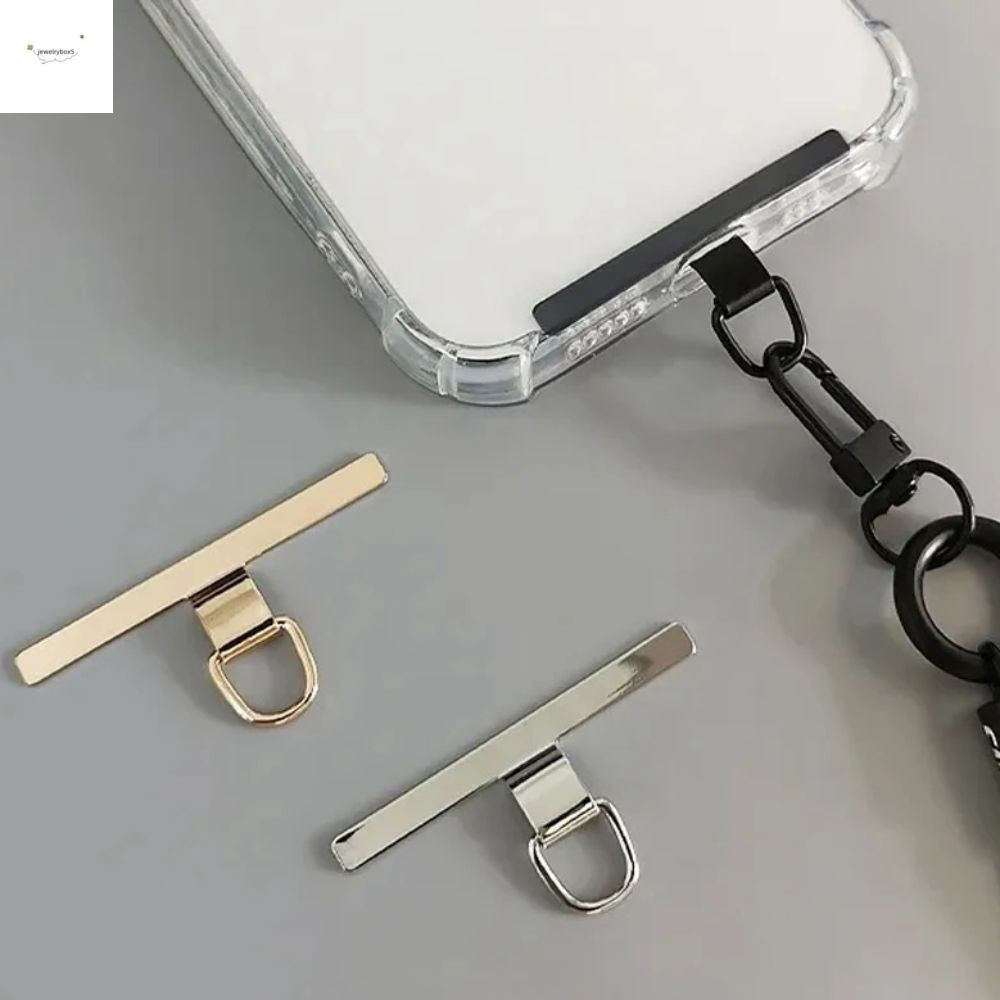 Jewelrybox5 แผ่นแปะถนอมโทรศัพท์, ปะเก็นสายคล้องโทรศัพท์มือถือป้องกันการสูญหายสแตนเลส, ความปลอดภัยบางเฉียบที่ทนทานสายรัดเชือกคล้องโทรศัพท์สากลแพทช์แขวนโทรศัพท์