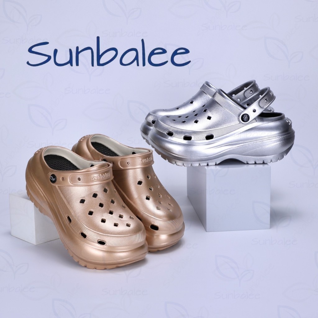 GNA6677 รองเท้าหัวโต เสริมส้น 8 เซน รองเท้าผู้หญิงรัดส้น EVA ไม่มีตัวติด สีเงิน-ทอง ใส่ได้กับทุกลุก SHO-SUN8694