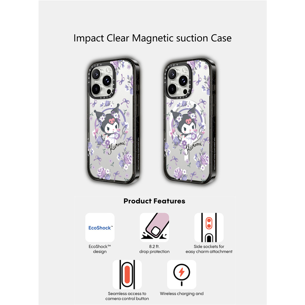 Casetify X Kuromi กรณีแม่เหล็กดูดอะคริลิคกลับสําหรับ Apple IPhone 12 13 14 15 16 Pro Max Plus พร้อมกล่อง