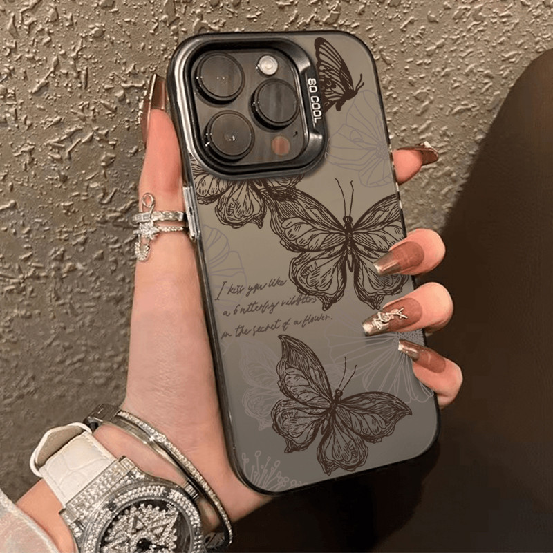 เคสโทรศัพท์แอปเปิ้ล ทนต่อสิ่งสกปรก 11 12 13 14 15 Pro Max XS X XR 7 8 14Plus ป้องกันการชนกันผีเสื้อติดตามเมลานิน