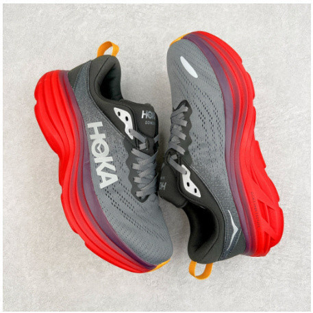 ราคาที่ดีที่สุด Hoka ONE Bondi 8 shock absorption รองเท้าผ้าใบรองเท้าวิ่งสีดำสีเทาสีแดง DKW0 83DC