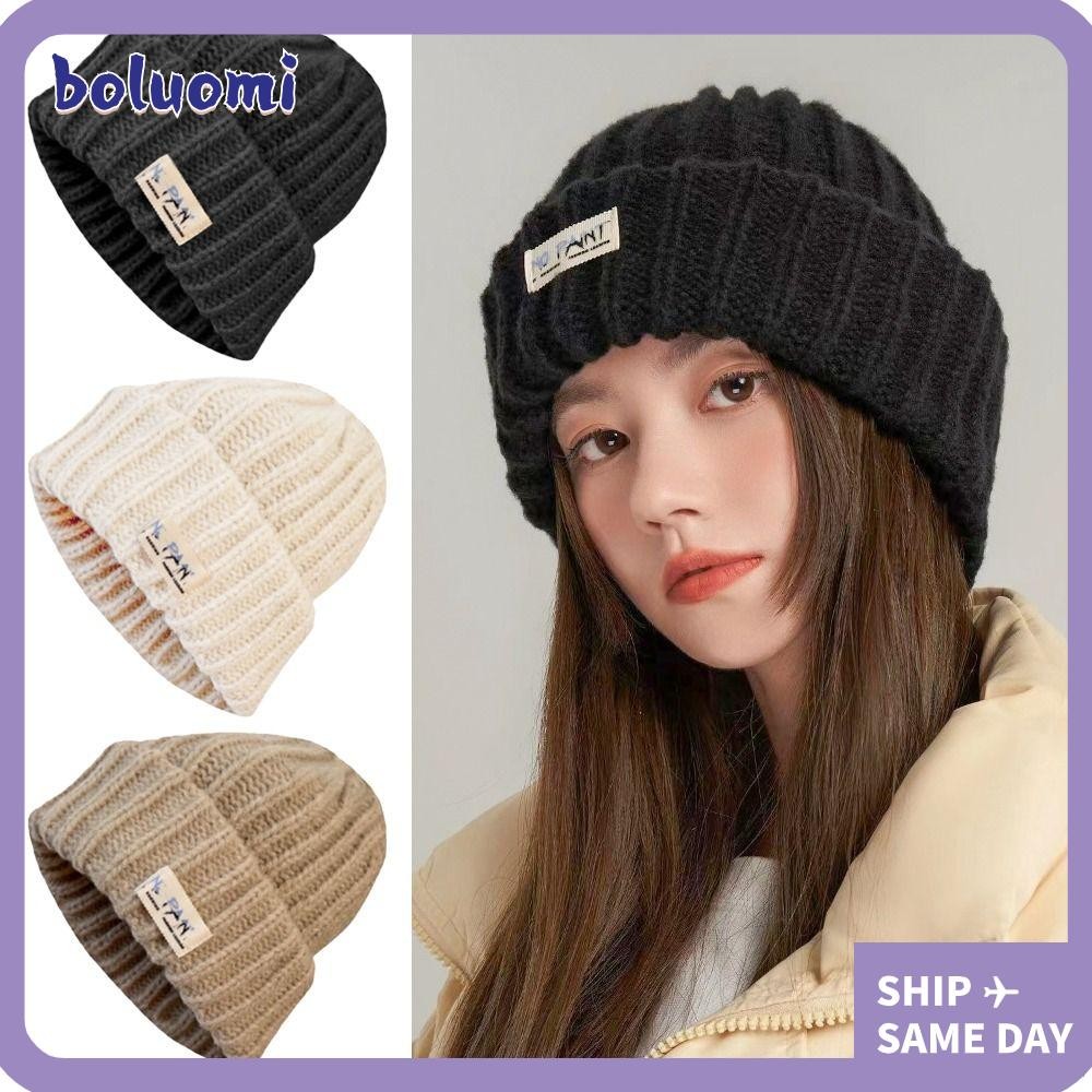 Bolumi Beanies, หมวกอุ่นสีทึบกันลม, ฤดูหนาวที่อบอุ่นถักฮิปฮอป Bonnet