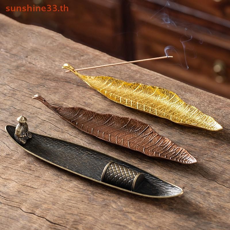 Thsun 1 ชิ้นผู้ถือธูป Ash Catcher ยาว Leafs Censer การทําสมาธิอุปกรณ์ตกแต่งบ้านรองเท้าแตะด้ายธูป Burner TH