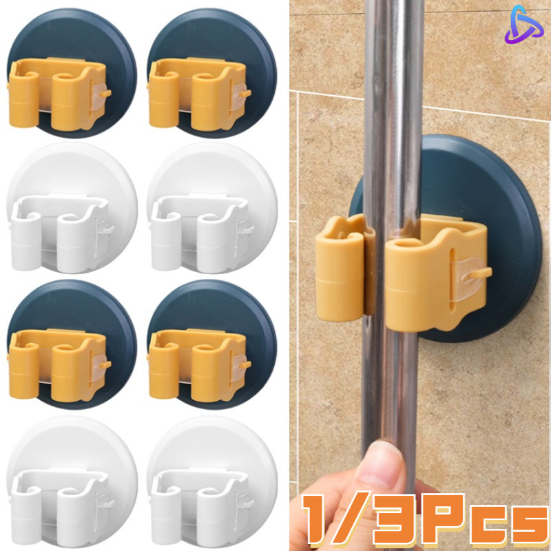 1/3 ชิ้นคลาสสิกสีขาวห้องน้ํากันน้ํา Mop Clip- สะดวกปฏิบัติ Self-Adhesive Punch-ฟรีแปรงทําความสะอาดไม้กวาดชั้นเก็บ