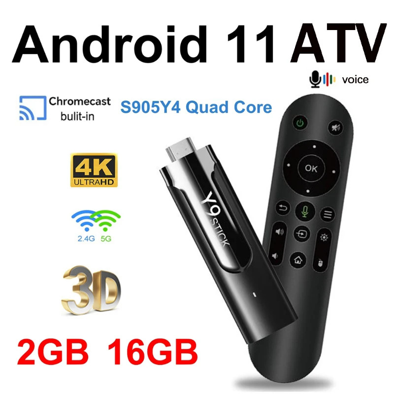 Y9 ATV TV Stick HD 4K แอนดรอยด์11 2GB 16GB WIFI 4G 5G amlogic S905Y4 Quad Core Voice REMOTE 3D BT5.0