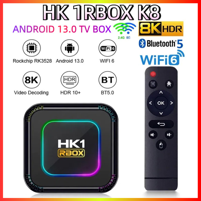-รุ่นใหม่ปี2024-HK1 RBOX K8 Android 13 Smart TV box Rockchip RK3528 Wifi 5G Bluetooth Android box BT5.0