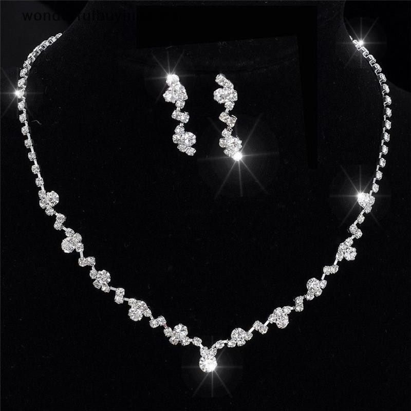Tst เงินเพื่อนเจ้าสาวคริสตัลสร้อยคอต่างหูชุดแต่งงานเจ้าสาวเครื่องประดับ Jewellery SG