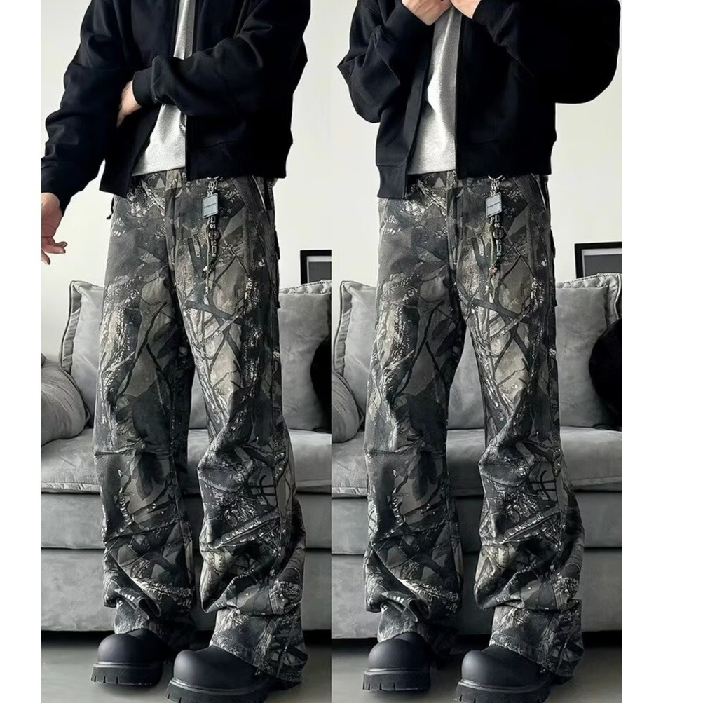 ลายพรางอเนกประสงค์หลวมตรงขากางเกงทํางานสําหรับบุรุษและสตรี