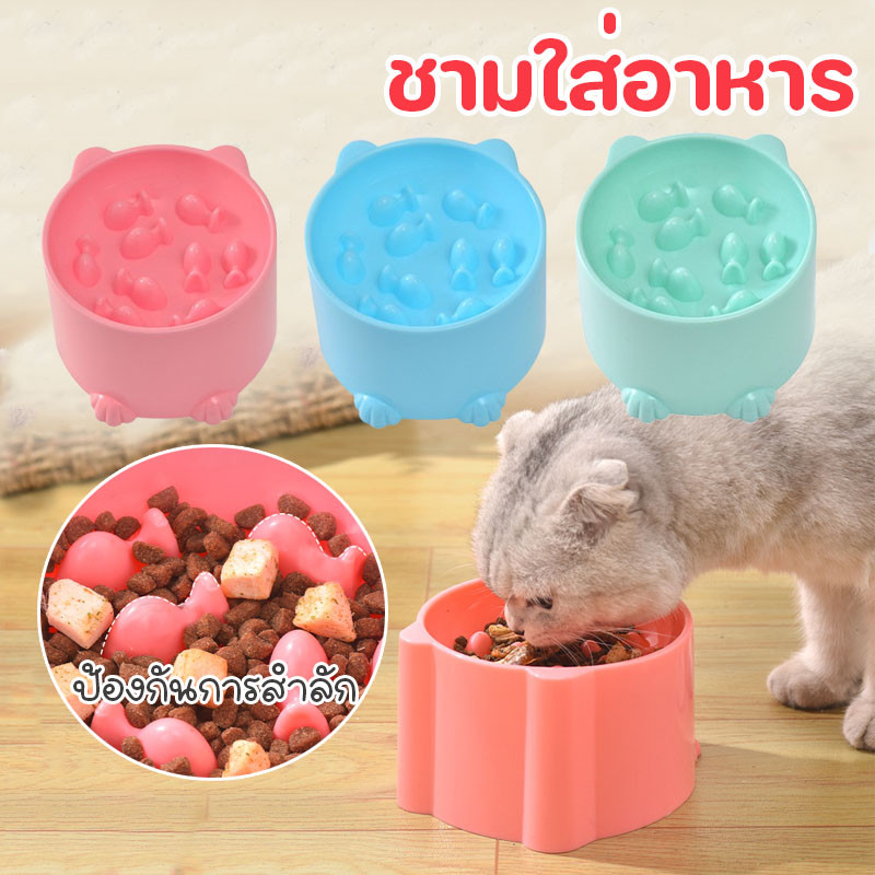 ชามอาหารสัตว์เลี้ยง ลดการกินไว ชามอาหารแมว ชามอาหารสุนัข ป้องกันการสําลัก ลายการ์ตูน