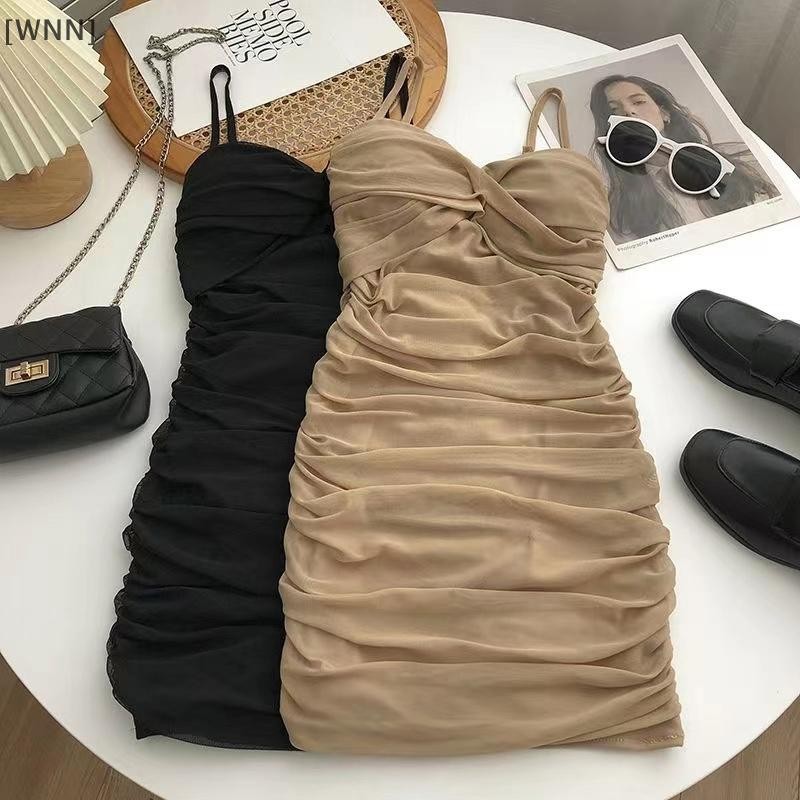 [WNN]Ready Stock Dresses Women Sexy Club Shirring Design Summer Leisure Lady Mini Straps Dress TH