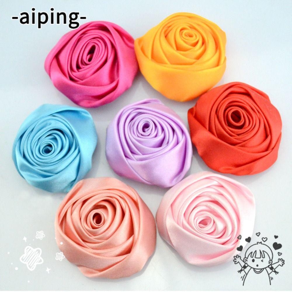 Aiping 10 ชิ้นซาตินประดิษฐ์ผ้าดอกไม้,ช่อดอกไม้ประดิษฐ์ซาตินริบบิ้นม้วน Rose,แฟชั่นนุ่ม 5.5 ซม.Patch Applique งานแต่งงานตกแต่ง