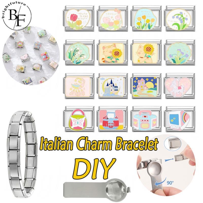 ดอกทานตะวันแมวอิตาเลี่ยนสร้อยข้อมือ Charm Fit 9 มม.สร้อยข้อมือสแตนเลส DIY เครื่องประดับทําอุปกรณ์เสริม Retro บุคลิกภาพโมดูลสร้อยข้อมืออุปกรณ์เสริม