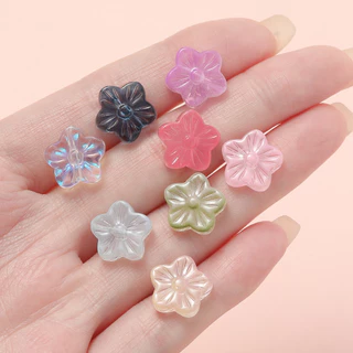 St. kunkka 10 ชิ้นลูกปัดดอกไม้แก้วโปร่งใสที่มีสีสัน Cherry Blossom ลูกปัดสําหรับ DIY สร้อยข้อมือสร้อยคอทํา