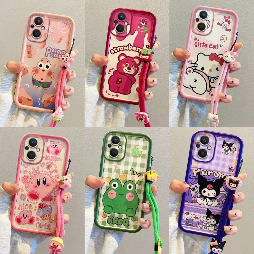 เคส Oppo Reno 7Z(5G)/8Z(5G) สีชมพู KT Cat/Fart Strawberry Bear/Cheese Pie Superstar/Kuromi Grid/Frog Crown/Kirby เคสโทรศัพท์ซิลิโคน