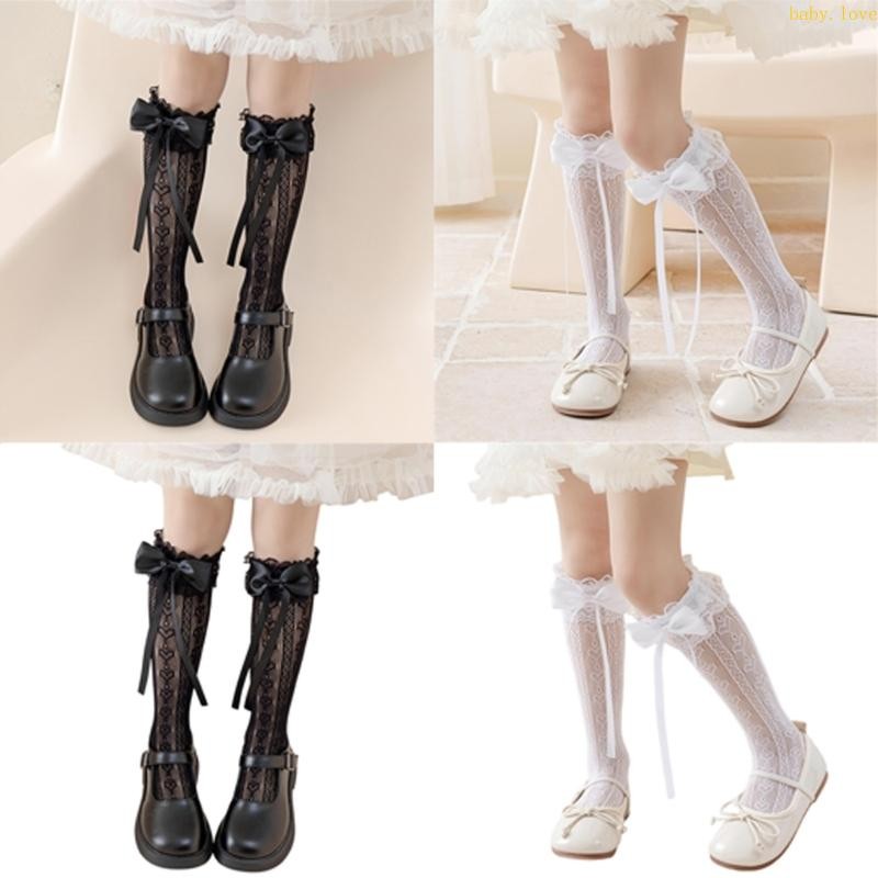Blove* Ruffle Socks Bowknot Ribbon ถุงน่องต้นขา