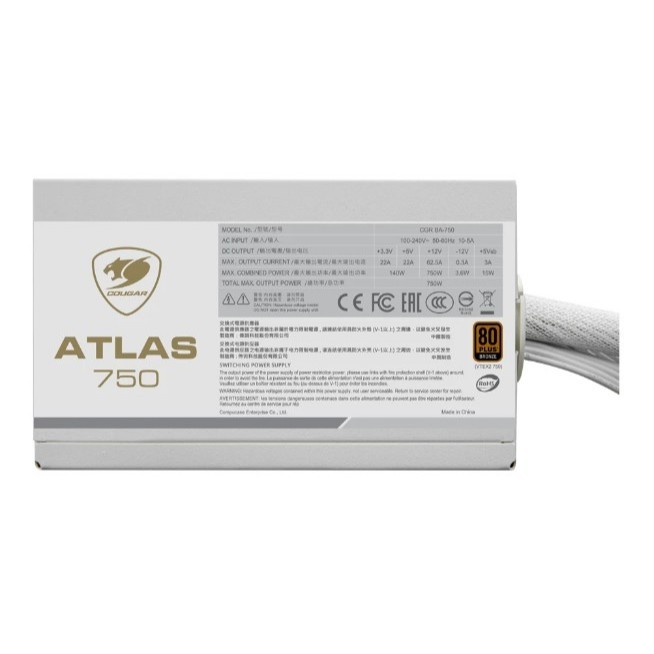 PSU COUGAR ATLAS SNOW 750 650 - 750W 650W 80 PLUS BRONZE (ATX) POWER SUPPLY (อุปกรณ์จ่ายไฟ) (WHITE)