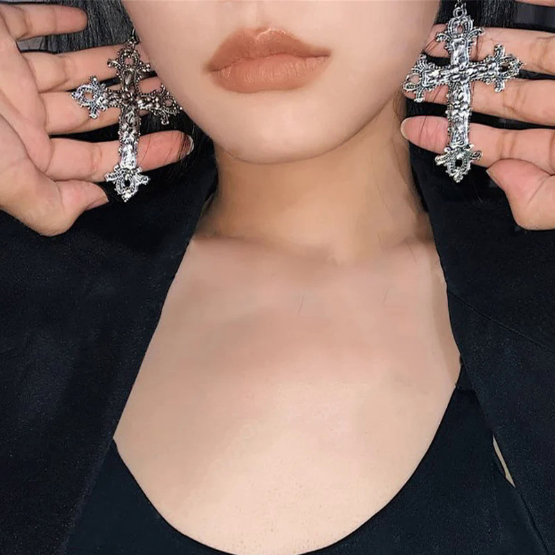 Vintage Cross Earrings Necklace for Women Christ Dangle Earrings Gothic Punk Dangle Drop Necklace Me
