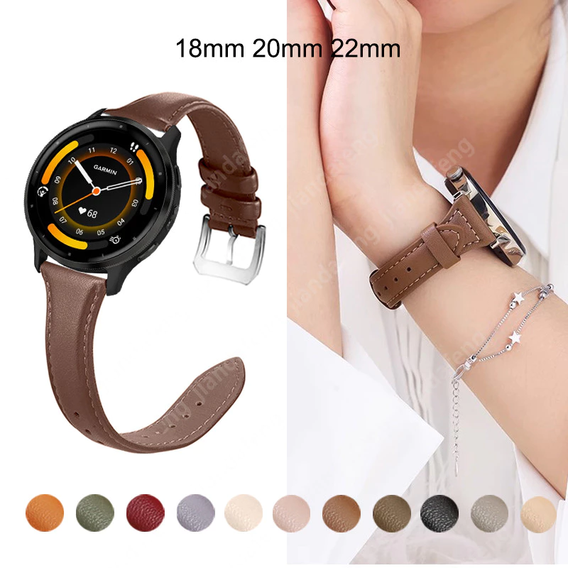 18/20 มม.22 มม.เปลี่ยนสายรัดข้อมือผู้หญิงสายหนังสําหรับ Garmin Venu 4 3 45 มม.3s 41 มม. Vivoactive 6 5 4 Forerunner 265 255s 165 55 158 255 265 Vivomove
