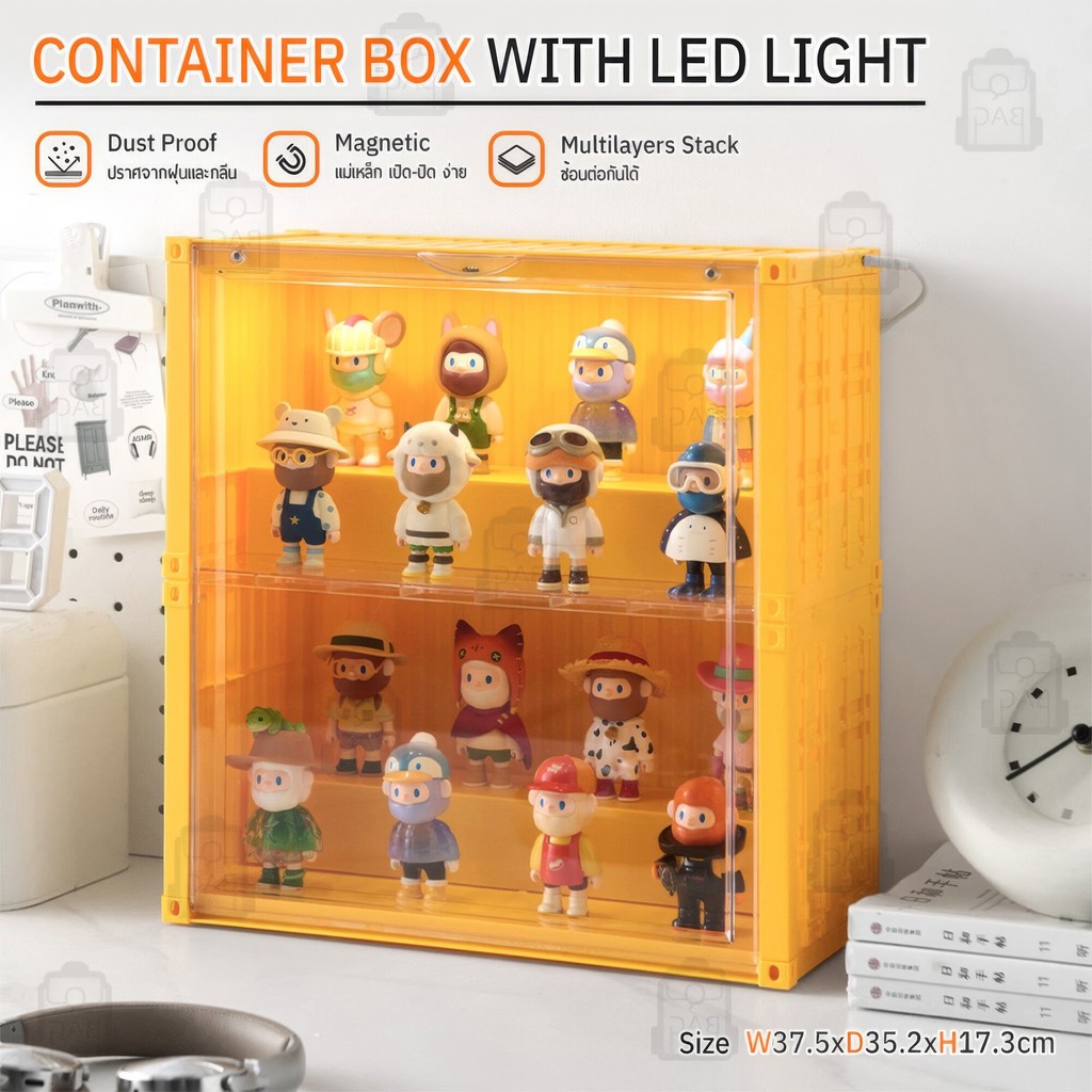 Qbag - กล่องโชว์โมเดลคอนเทนเนอร์ กล่องอะคริลิคใส กล่องโชว์โมเดล มีไฟ LED Figure Model Popmart