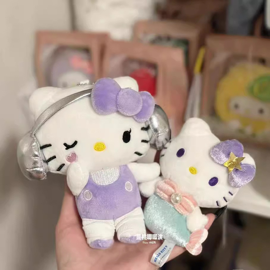 หูฟังสีม่วง hellokitty School Bag Pendant Backpack Doll Keychain Cute Girl Doll Small Accessories