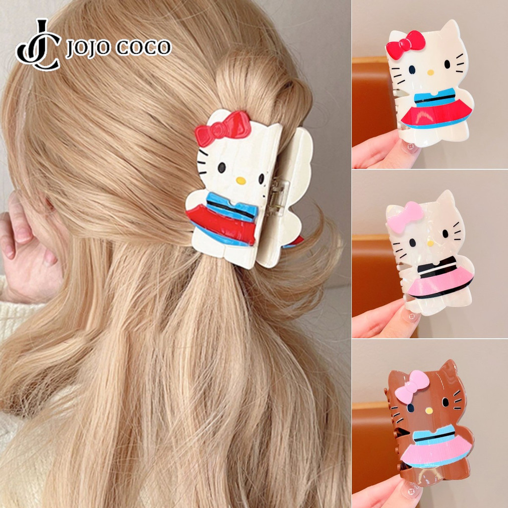 Jojo COCO KT กิ๊บติดผมโบว์แมวสําหรับผู้หญิงการ์ตูนหวาน Acetate คลิปฉลามเครื่องประดับผม