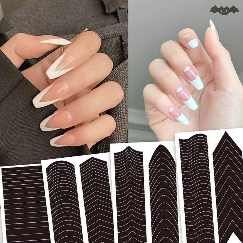 [PE] French Nails Strip Nail Forms Fringe Tip Guides สติกเกอร์ Diy Wavy Line Nail Art Tips คู่มือสติกเกอร์ลายฉลุแถบเล็บเครื่องมือ TH