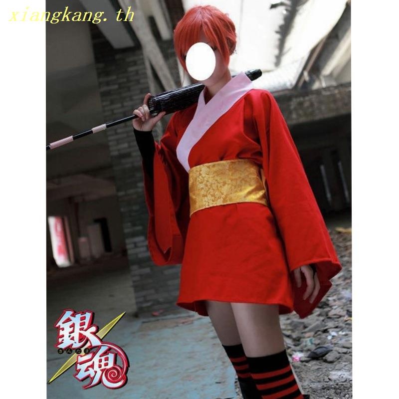 เครื่องแต่งกายคอสเพลย์ กิโมโน การ์ตูนอนิเมะ Gintama Kagura cosplay Costume สีแดง