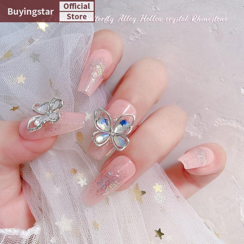 Zcx 5pcs ออกแบบใหม่ Hollow ผีเสื้อเล็บ Ch เครื่องประดับ 14.5x13 มม.ผีเสื้อเล็บ Rhinestones สําหรับเล็บ 3d อุปกรณ์ VO