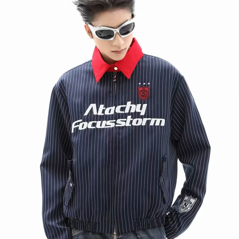 เสื้อคลุมปักลายตัวอักษรหลวมสบาย ๆ เสื้อแจ็คเก็ตลมขี้เกียจ