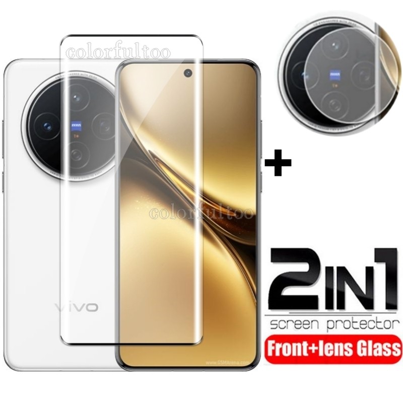Vivo X200 Pro 5G 2in1 3Dโค้งกระจกนิรภัยสําหรับVivo X300 X200 X100 X100S Pro X 200 X200Pro X300Pro 5G Clear HDด้านหลังกล้องเลนส์ป้องกันหน้าจอป้องกันฟิล์ม