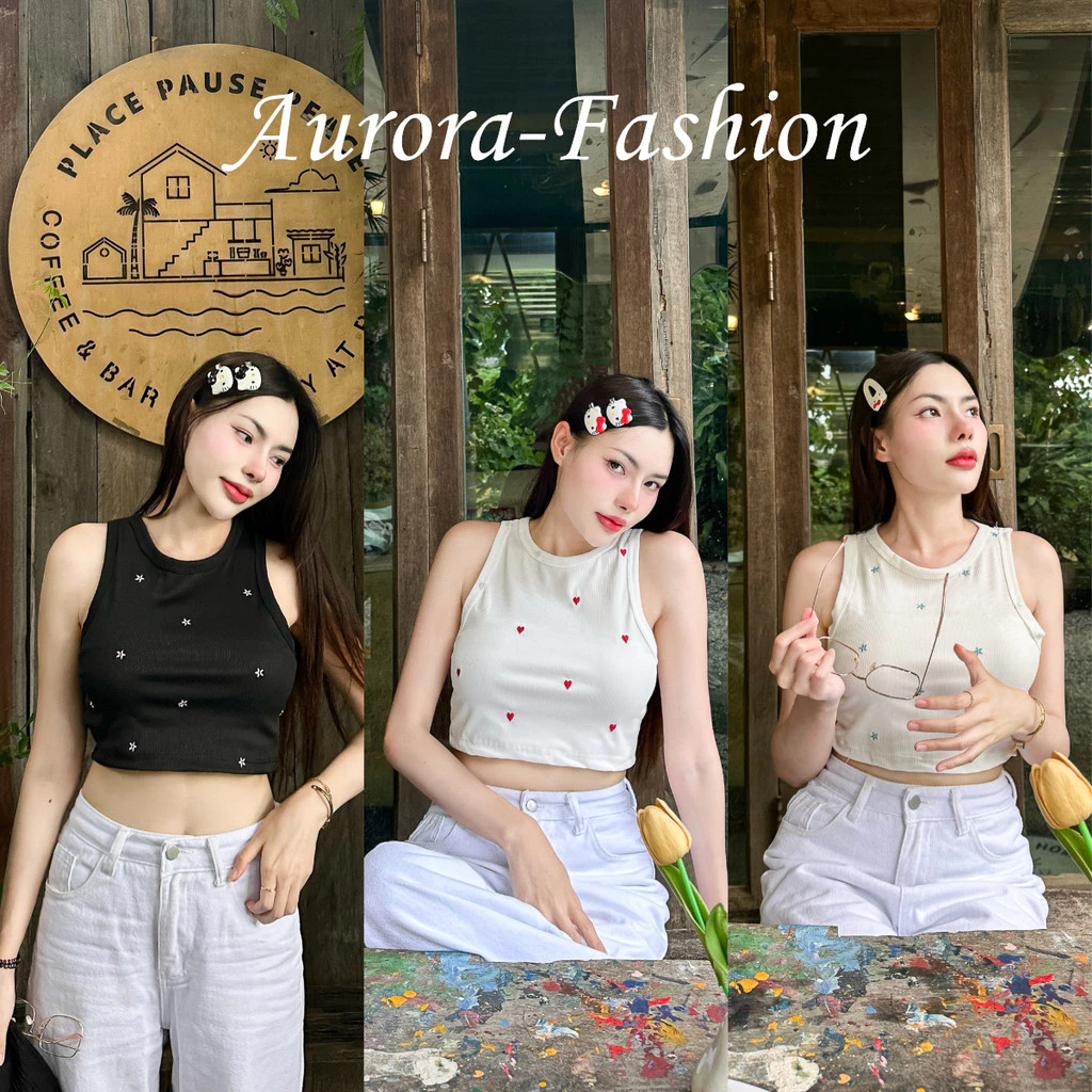 Aurora 🛒พร้อมส่ง🚚 (รูปถ่ายจากงานจริง)เสื้อสายเดี่ยวไหมพรม คล้องคอ สไตล์เกาหลีแบบแซ่บมาก ผ้านิ่มใส่สบาย