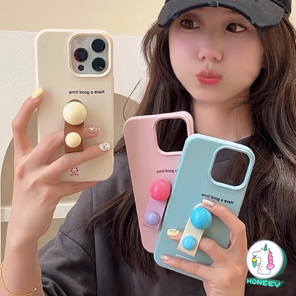เกาหลี Simple 3D สี Ball Stand Holder เคสโทรศัพท์สําหรับ IPhone 15 16 14 13 11 12 Pro Max Plus แหวนนิ้วมือสนับสนุนซิลิโคน