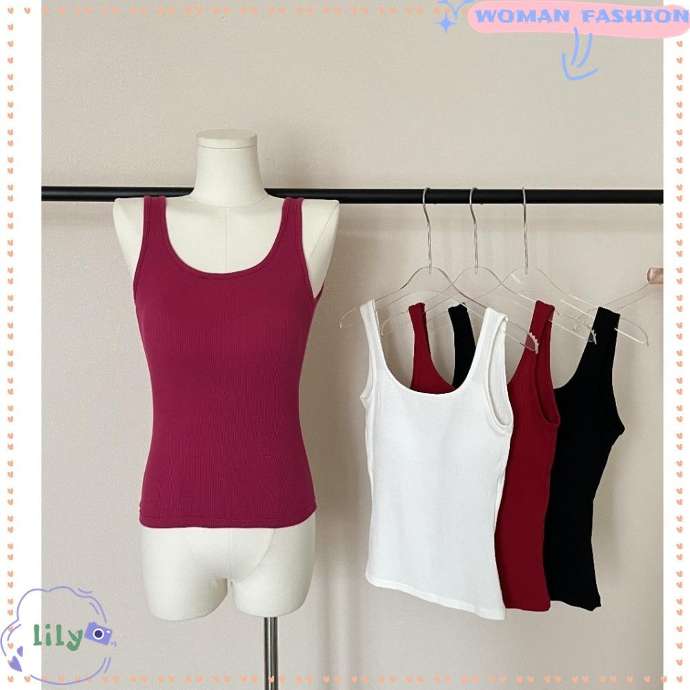 Lily สลิงไม่สม่ําเสมอ, สาวเครื่องเทศพร้อมแผ่นรองหน้าอกเสื้อกั๊กด้านหลังที่สวยงาม, แฟชั่นฤดูร้อน Outerwear Slim แขนกุดด้านบนกลางแจ้ง
