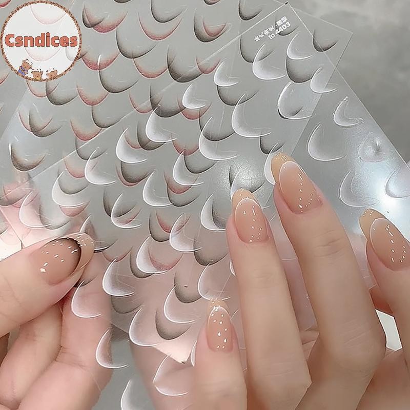 Csndices 1 แผ่นแฟชั่นภาษาฝรั่งเศสคํา Gradient Nail Art สติกเกอร์บางสีดําสีขาวสายกดบนเล็บ Decals ตกแต่งเล็บ DIY TH