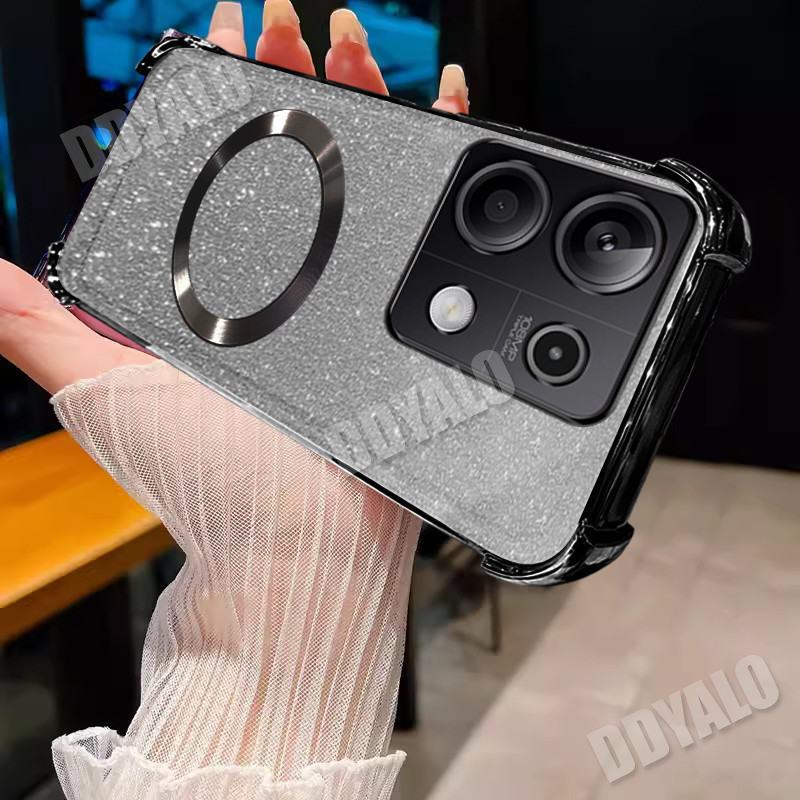 ปลอกหรูหราสําหรับ Redmi Note 13 pro 4g 5g Redmi Note 13 pro 5Gเคสโทรศัพท์ใสการป้องกันเต็มรูปแบบชุบนุ่มเงาGlitterกันชนแม่เหล็กดูดฝาครอบกันกระแทก