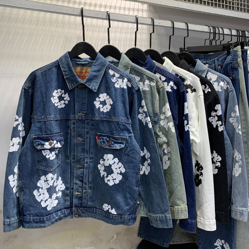 ขายร้อนรูปแบบใหม่ Deni *** m Tears Kapok Print High Quality Denim Jacket Jacket Jacket