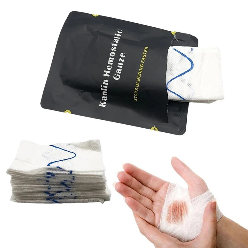 Hemostatic Kaolin Gauze Combat ฉุกเฉิน Trauma Z-พับที่ละลายน้ําได้สําหรับ Ifak ยุทธวิธีกลางแจ้ง First Aid Kit Medical Wound Dressing