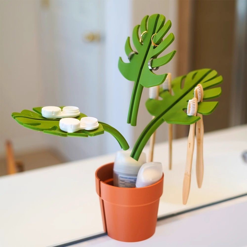 🌿【ชั้นแต่งห้องน้ำ】ชั้นวางของรูปใบไม้ - สำหรับตกแต่งห้องน้ำ/เก็บเครื่องสำอาง (วัสดุกันน้ำ)