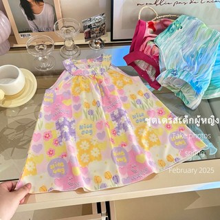 ชุดเดรสเด็ก ชุดแฟชั่นลายดอกไม้น่ารักๆ เดรสคู่แม่ลูก สไตล์หวานๆเจ้าหญิง ผ้าใส่สบาย ไซส์:80-120cm "DA-DD"