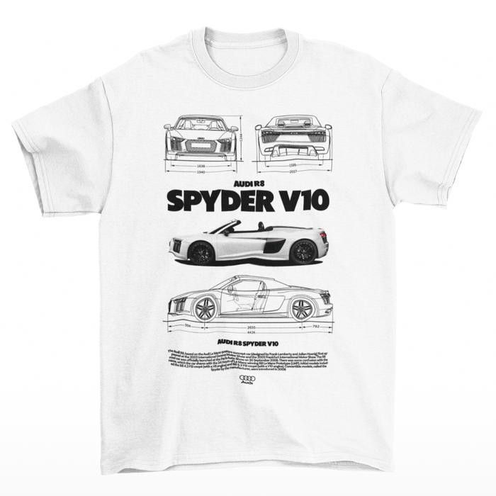(TOP) เสื้อยืดผู้ชาย Tomoshinc Automotive Series - R8 SPYDER White - S