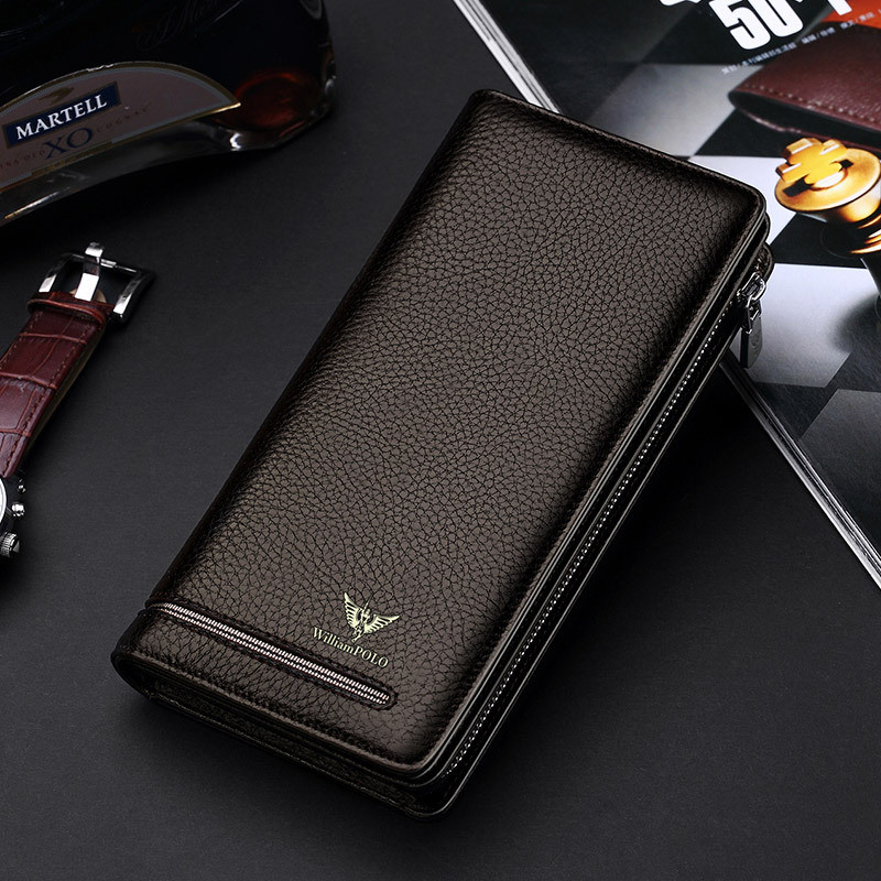 Emperor Paul Wallet Mens Long Wallet Mens First Layer Cowhide หนังแท้กระเป๋าสตางค์เรียบง่ายคลัทช์ผู้ชายขายส่ง - รูปที่ 4