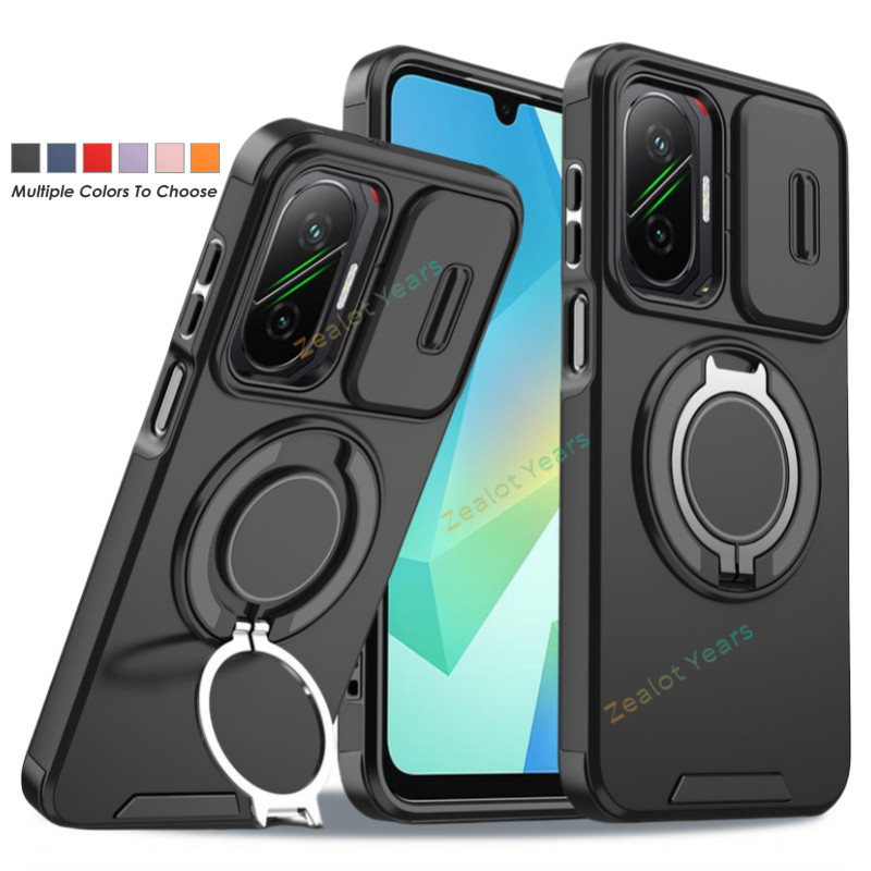 เคสกล้องสไลด์สําหรับ Xiaomi Poco F7 5G ที่วางขาตั้งแหวนป้องกันการตกฝาหลัง